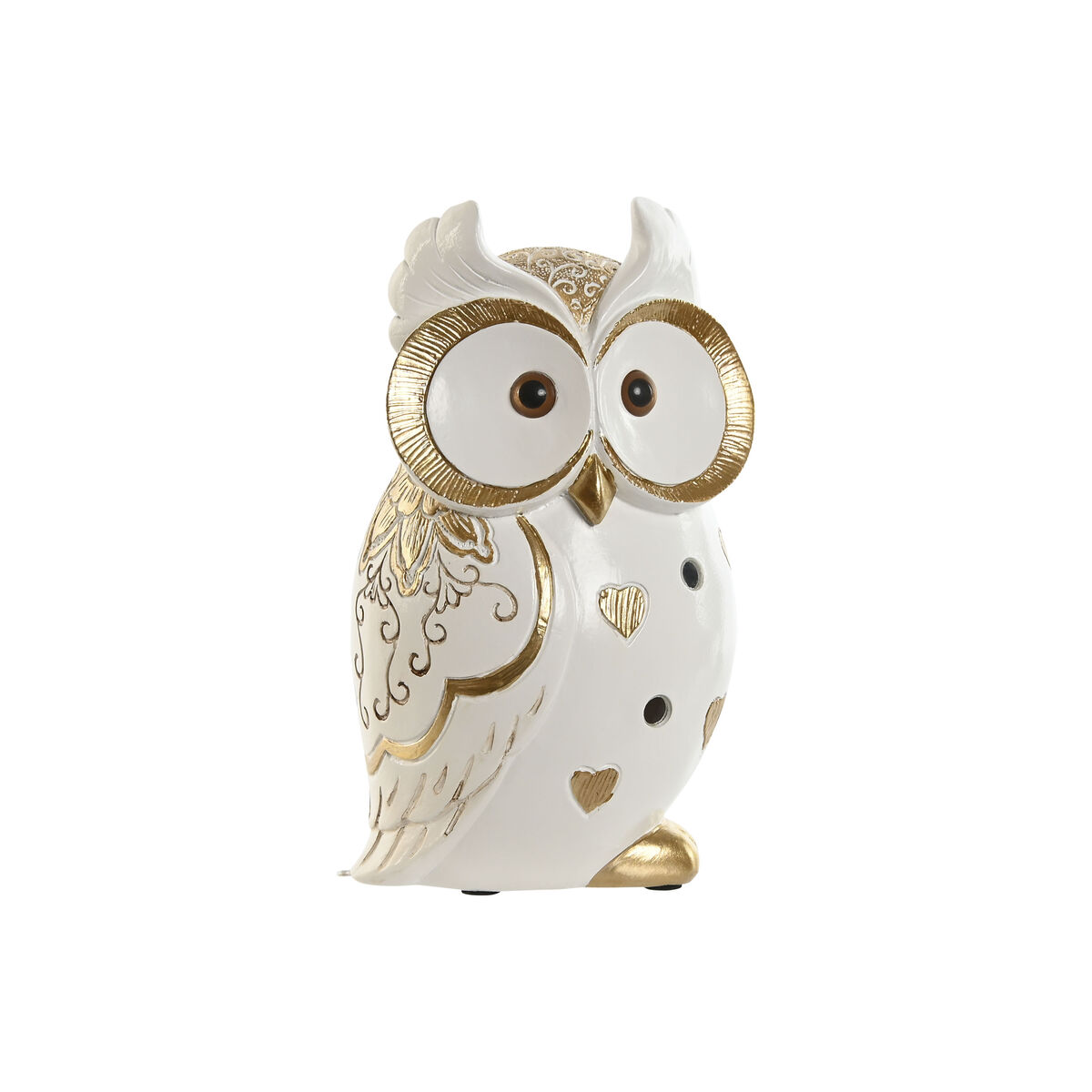 Prydnadsfigur Home ESPRIT Vit Gyllene Uggla Romantisk 10 x 8 x 18 cm