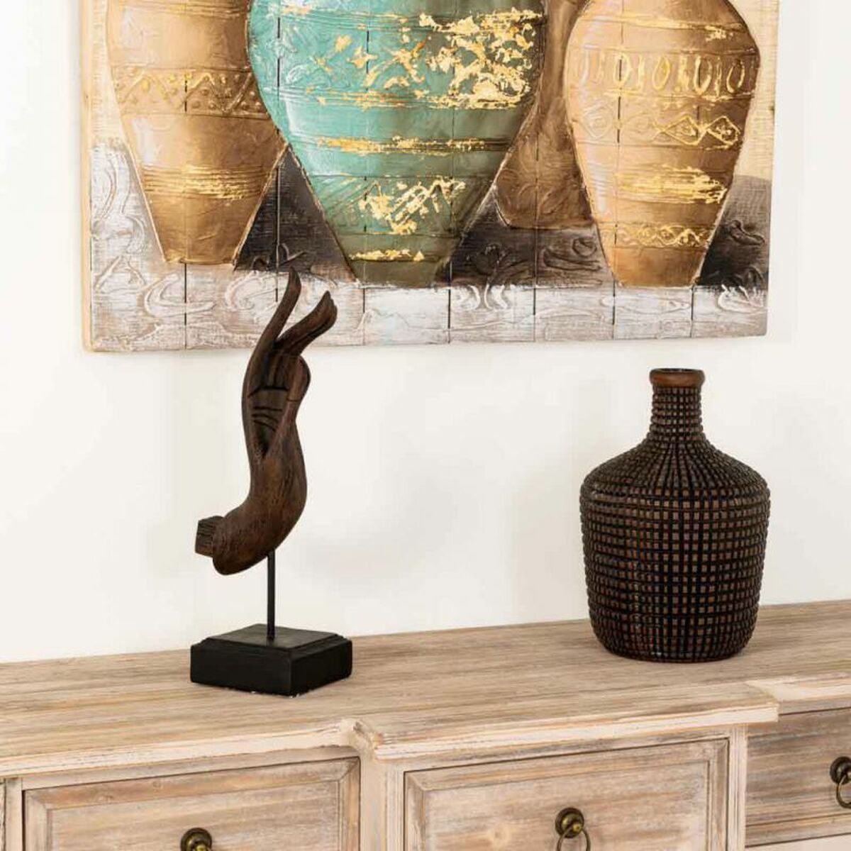 Prydnadsfigur Alexandra House Living Brun Svart Hand 12 x 43 x 17 cm - 2