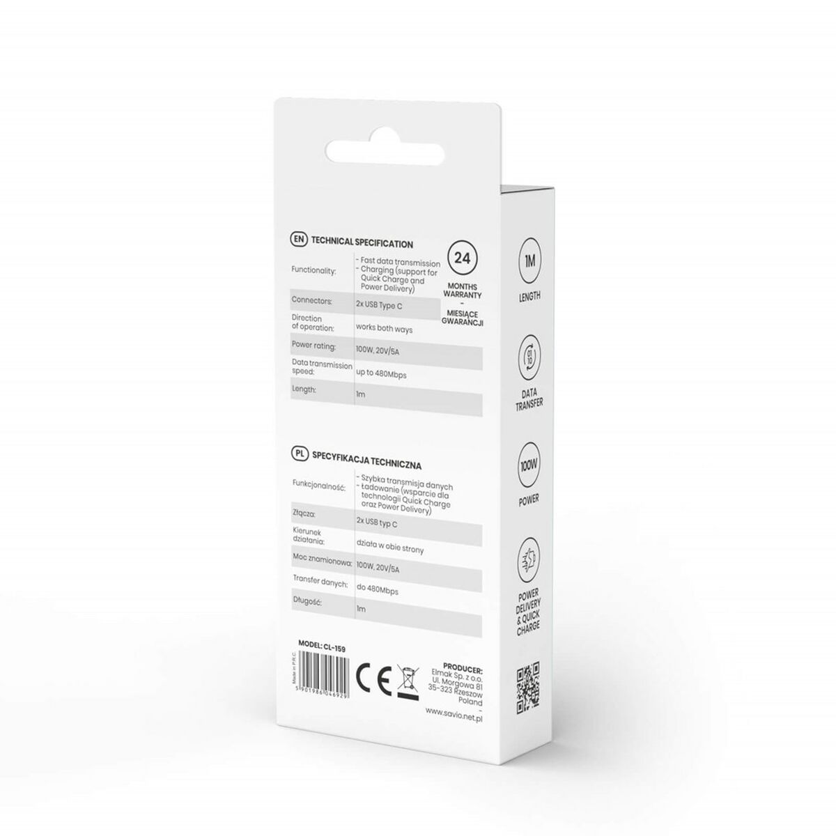 Kabel USB C Savio CL-159 Svart 1 m - 8