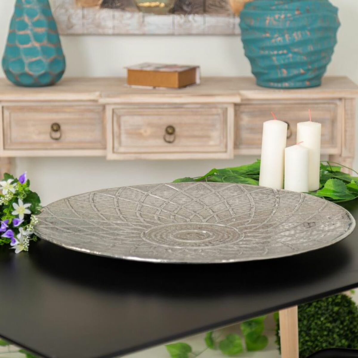 Prydnadsfat Alexandra House Living Silver ickel 61 x 2 x 61 cm - 3