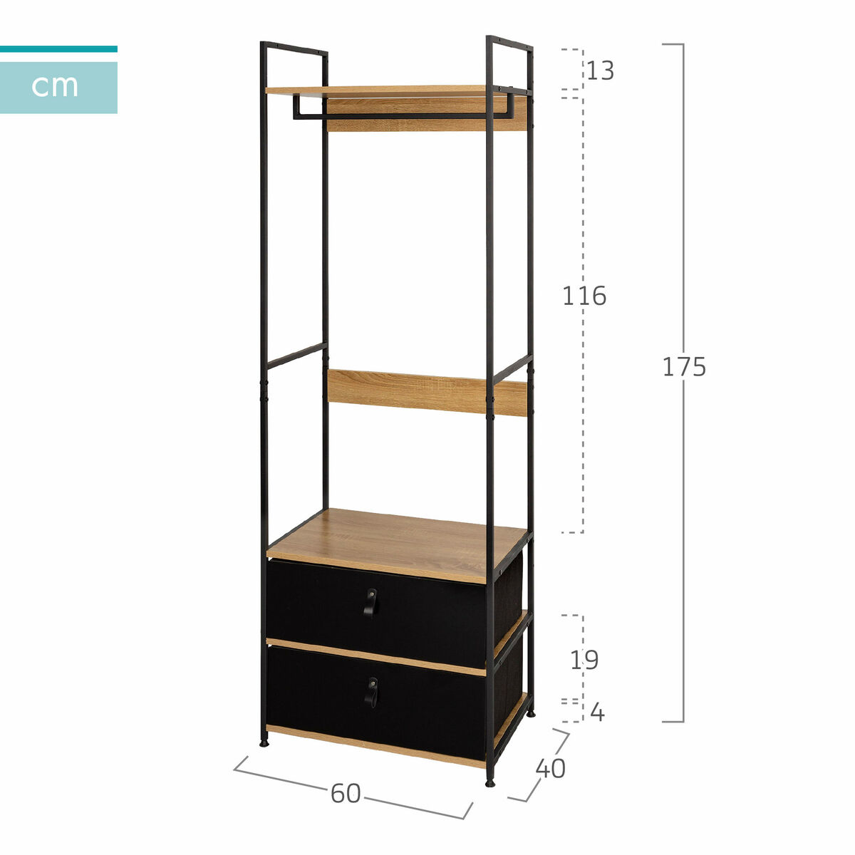 Skåp Max Home Tyg Stål Melamin spånskiva 60 x 175 x 40 cm - 4