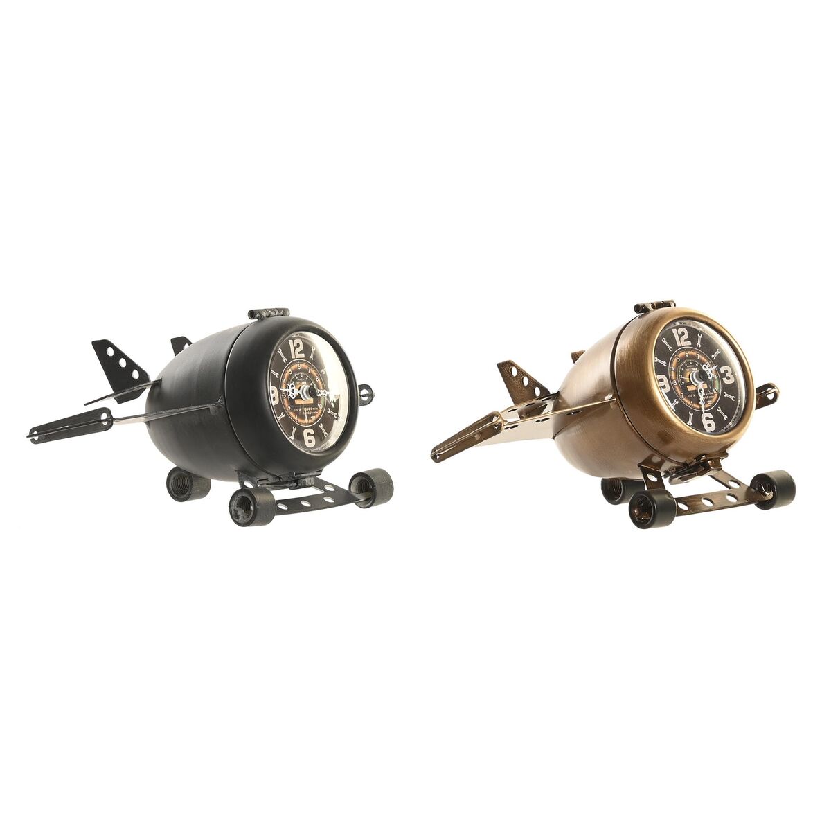 bordsklocka DKD Home Decor Svart Gyllene Flygplan Vintage (2 antal) - 4
