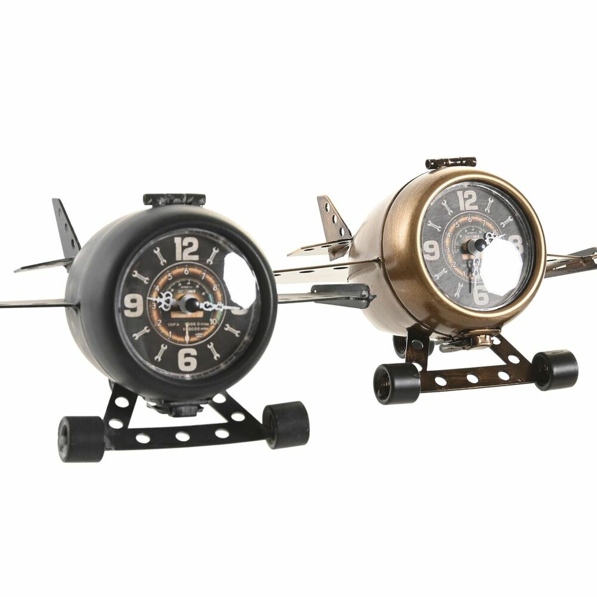 bordsklocka DKD Home Decor Svart Gyllene Flygplan Vintage (2 antal) - 8