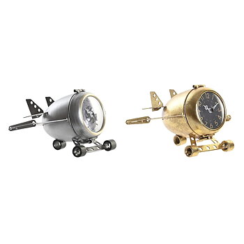 bordsklocka DKD Home Decor Gyllene Silvrig Flygplan (2 antal)