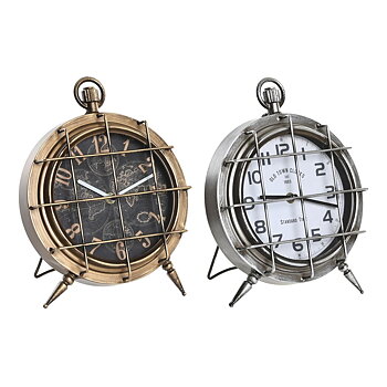 bordsklocka DKD Home Decor Vit Svart Gyllene Silvrig Världskarta (2 antal)