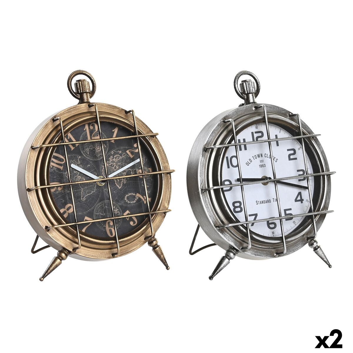 bordsklocka DKD Home Decor Vit Svart Gyllene Silvrig Världskarta (2 antal) - 10
