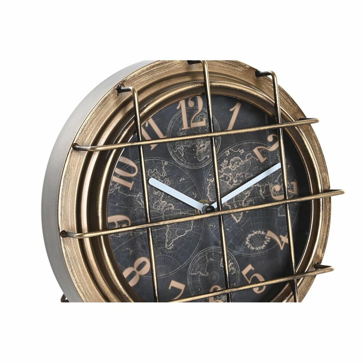 bordsklocka DKD Home Decor Vit Svart Gyllene Silvrig Världskarta (2 antal) - 8
