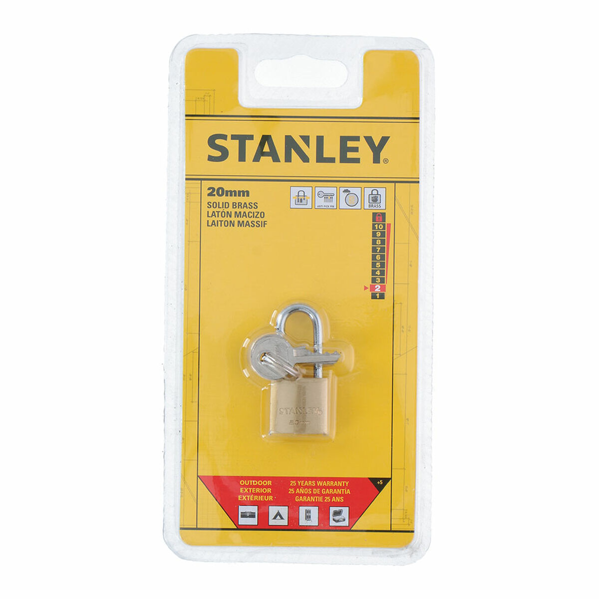 Hänglås med nyckel Stanley Mässing Båge (2 cm) - 2