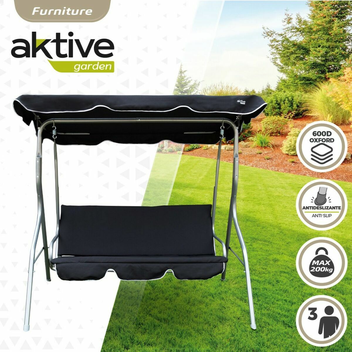 Gungstol/Gunga Aktive 3 platser Svart 180 x 107 x 160 cm - 2