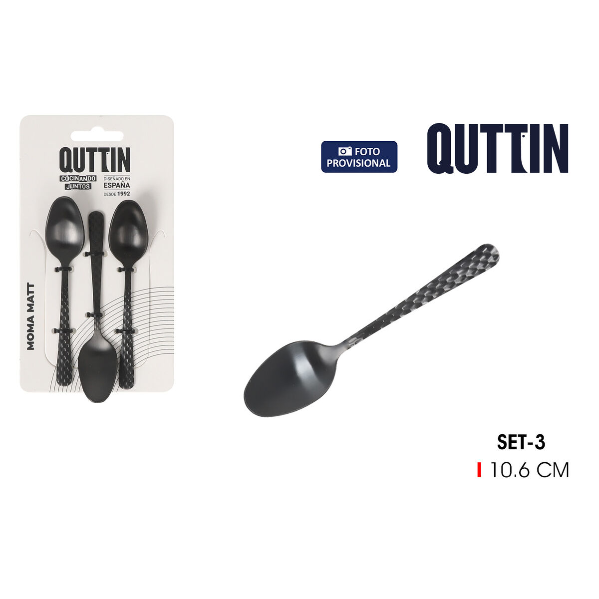 Kaffesked Quttin MOMA Svart 10,6 x 2,5 cm 3 Delar (12 antal) - 2