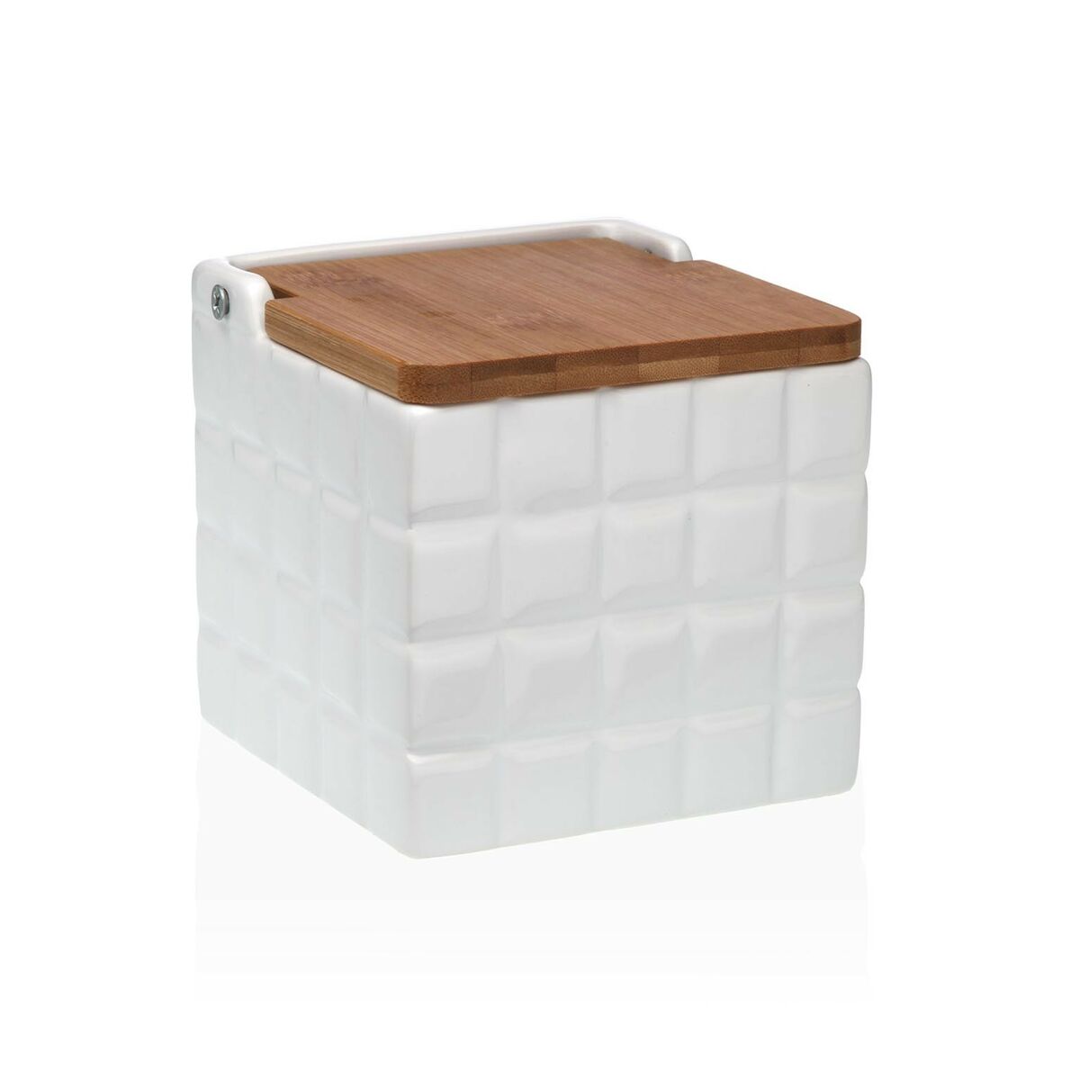 Saltkar med lock Versa Ramar Vit Keramik Bambu Dolomite 11 x 11 x 11 cm