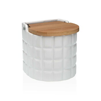 Saltkar med lock Versa Ramar Vit Keramik Bambu Dolomite 11 x 11 x 11 cm