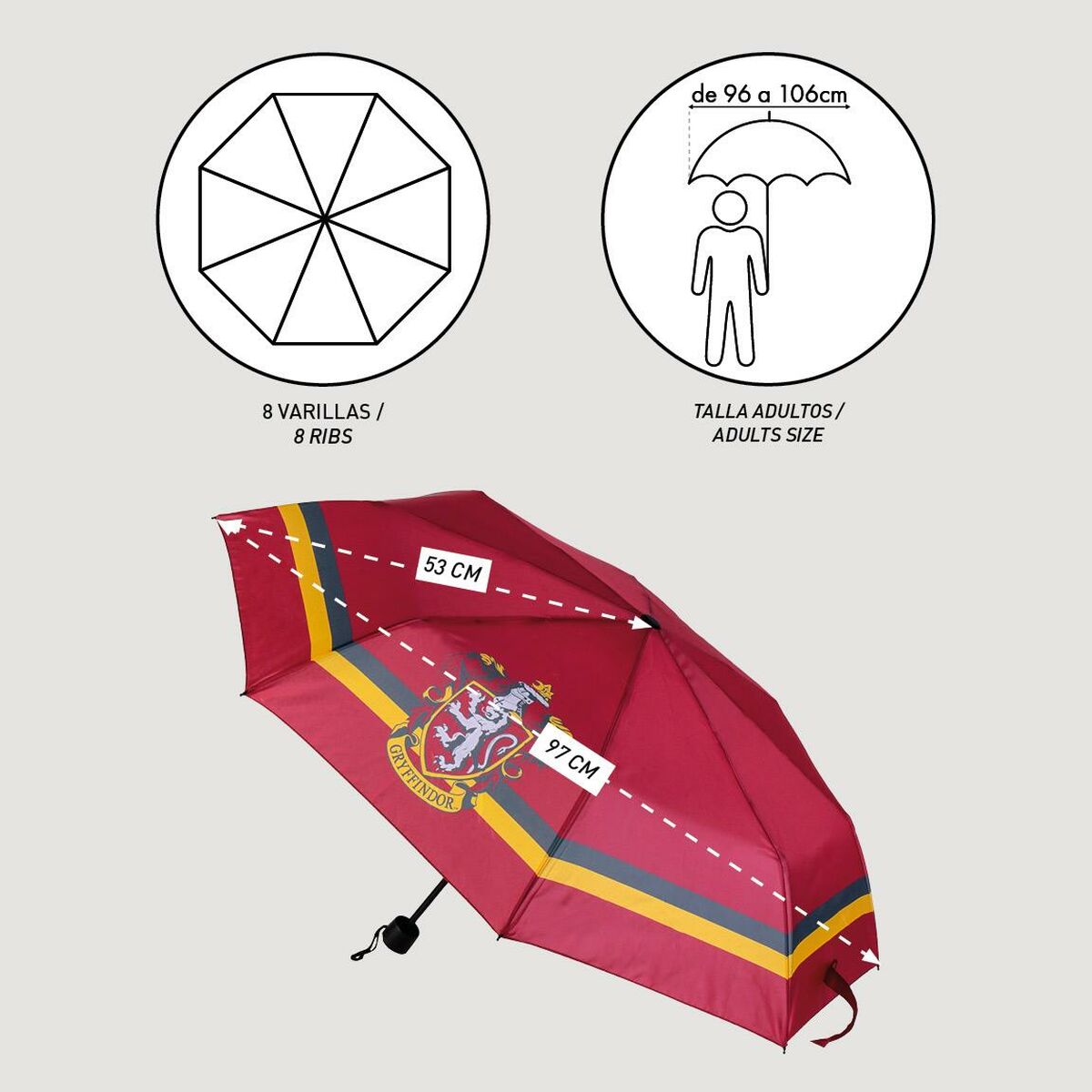Hopfällbart paraply Harry Potter Gryffindor Röd 53 cm - 3