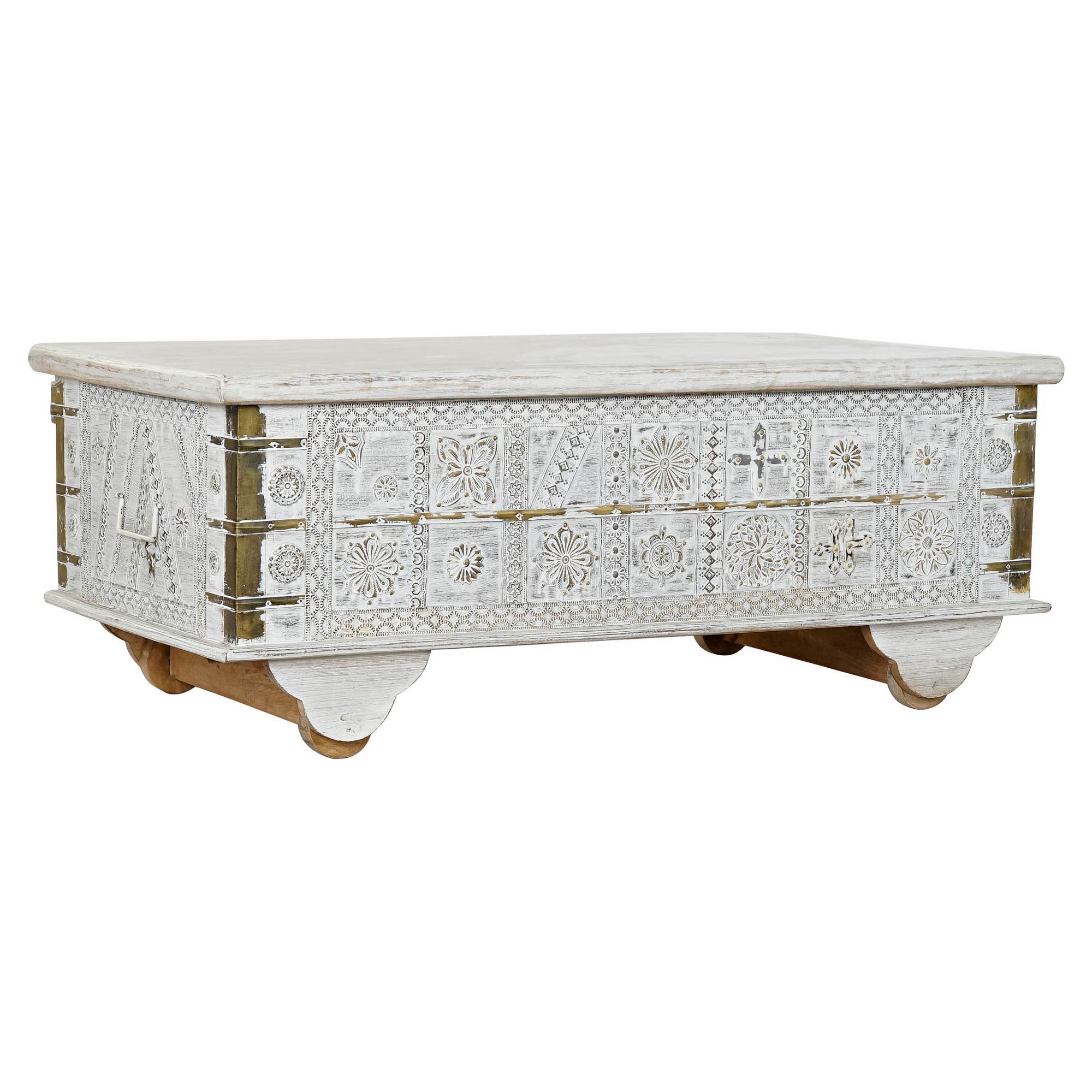 Sidobord DKD Home Decor MB-182010 Vit Gyllene Metall Mangoträ 115 x 60 x 45 cm - 2