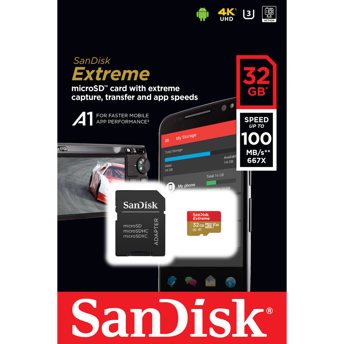 Micro-SD Minneskort med Adapter SanDisk Extreme 32 GB - 3