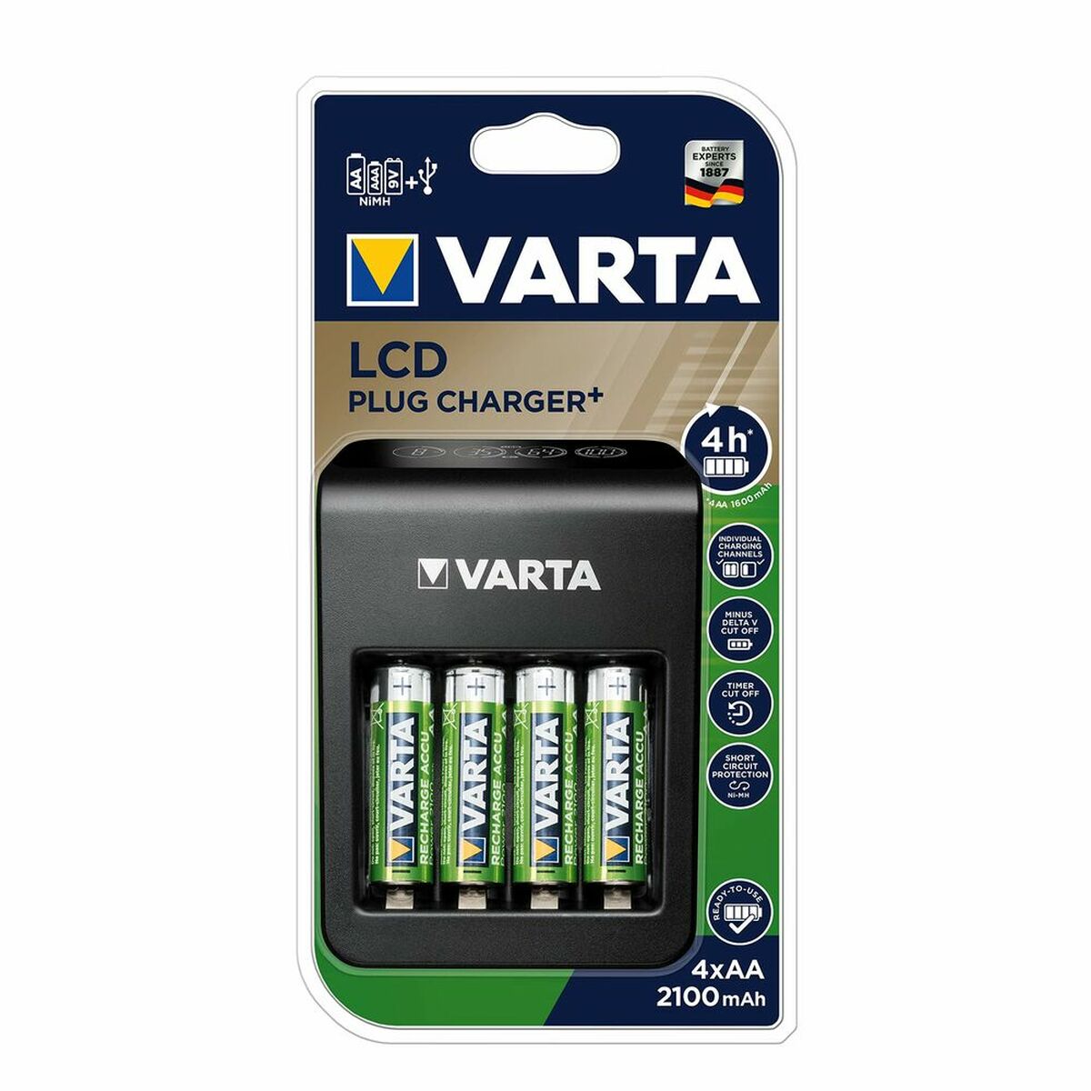 Laddare + Laddningsbara Batterier Varta LCD Plug Charger+ 200 mAh - 2
