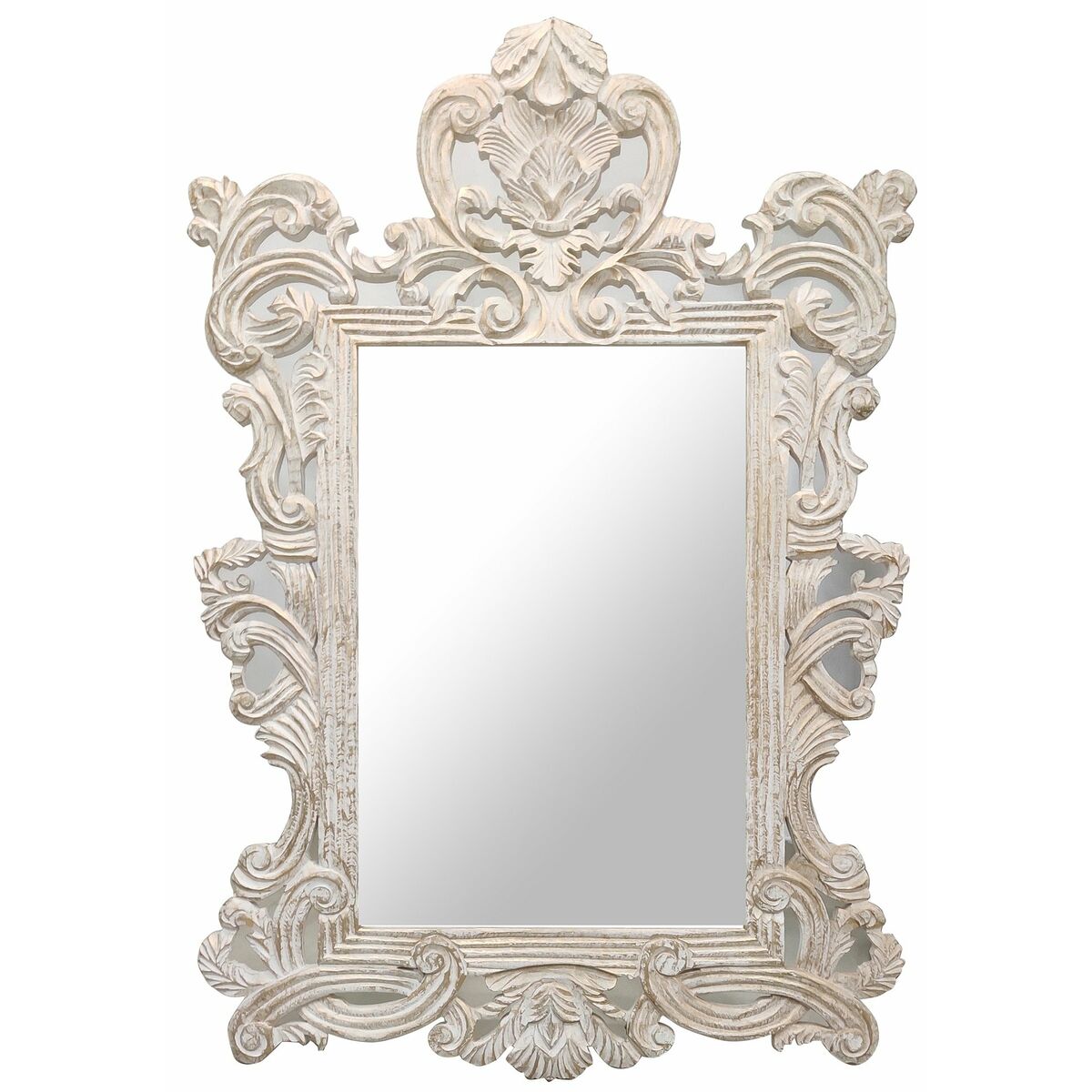 Väggspegel DKD Home Decor Vit Glas Mangoträ Neoklassisk Avskalad 90 x 3 x 135 cm