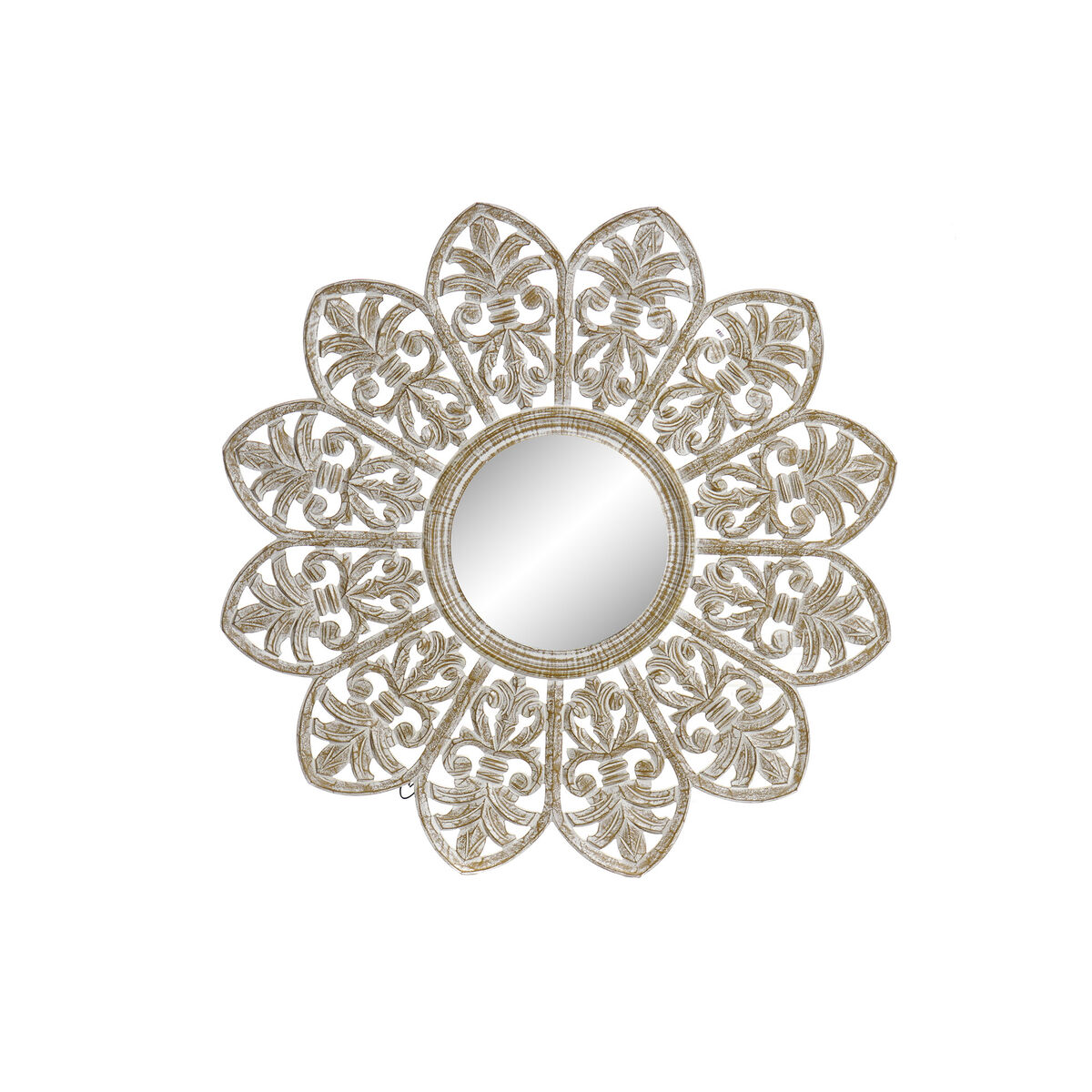 Väggspegel DKD Home Decor Blomster Vit Trä MDF Avskalad (89 x 2 x 89 cm)