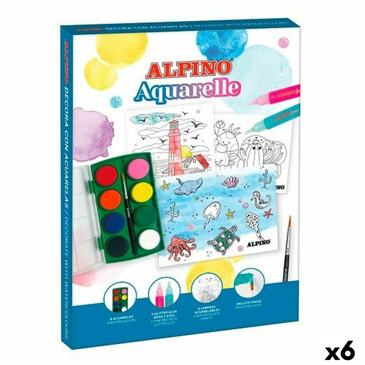 Målarbilder Alpino Aquarelle Multicolour (6 antal)