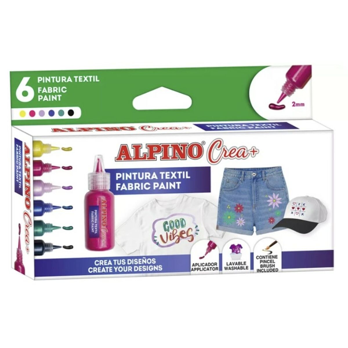 Målarset Alpino Fabric Paint Textil (6 antal) - 2