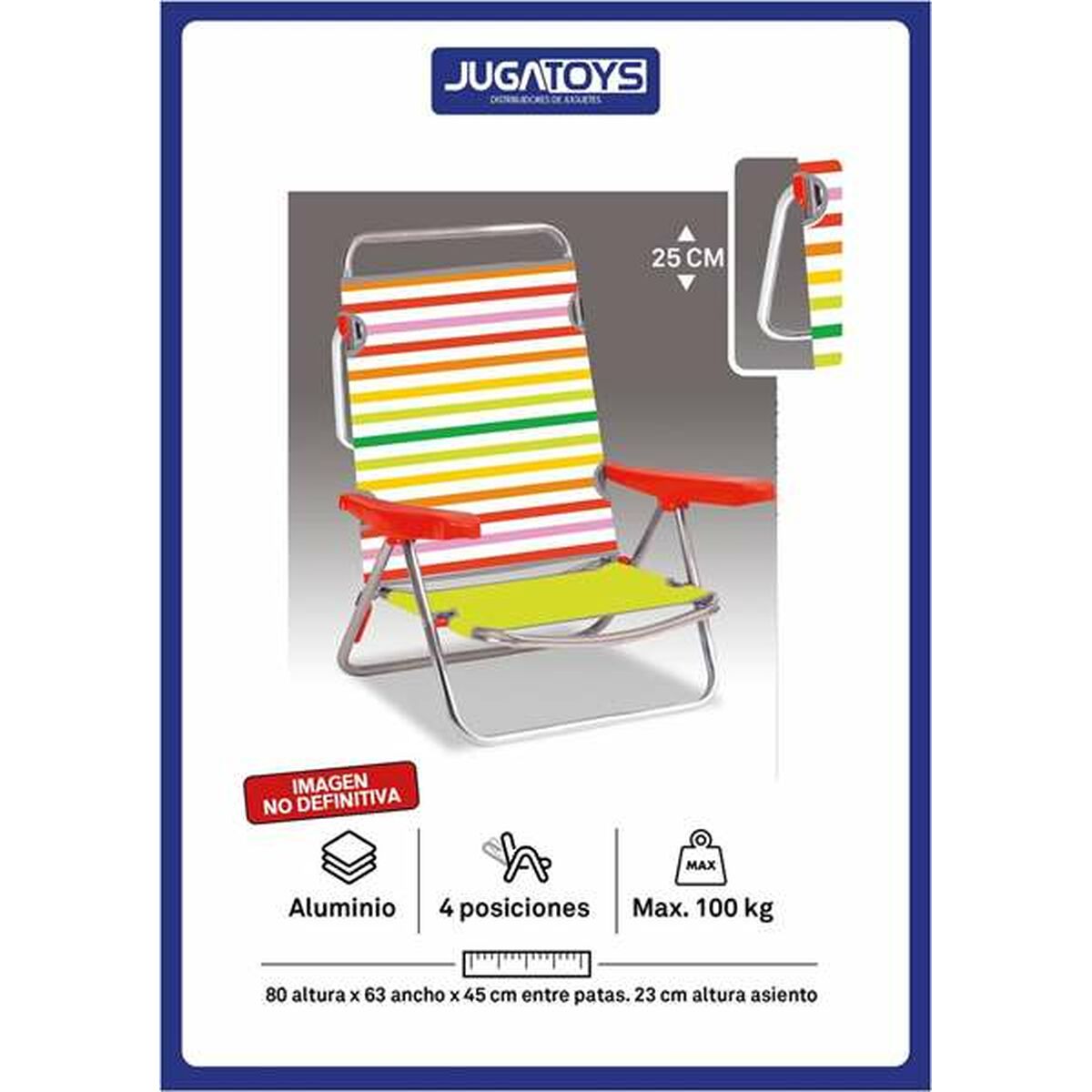 Fällbar stol med nackstöd 80 x 65 x 45 cm Multipla positioner Randig - 5