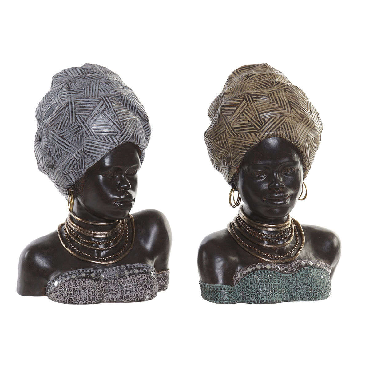 Prydnadsfigur DKD Home Decor Gyllene Silvrig Kolonial Afrikanska 24 x 18 x 36 cm (2 antal) (2 Delar)
