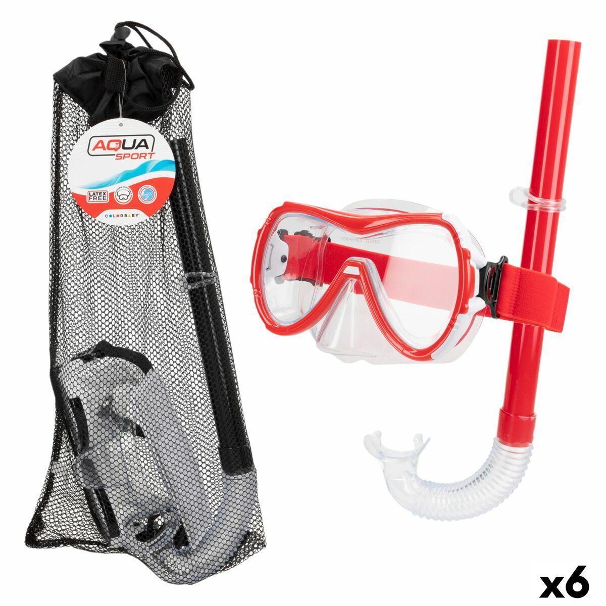Snorkel och cyklop AquaSport Svart Röd (6 antal)