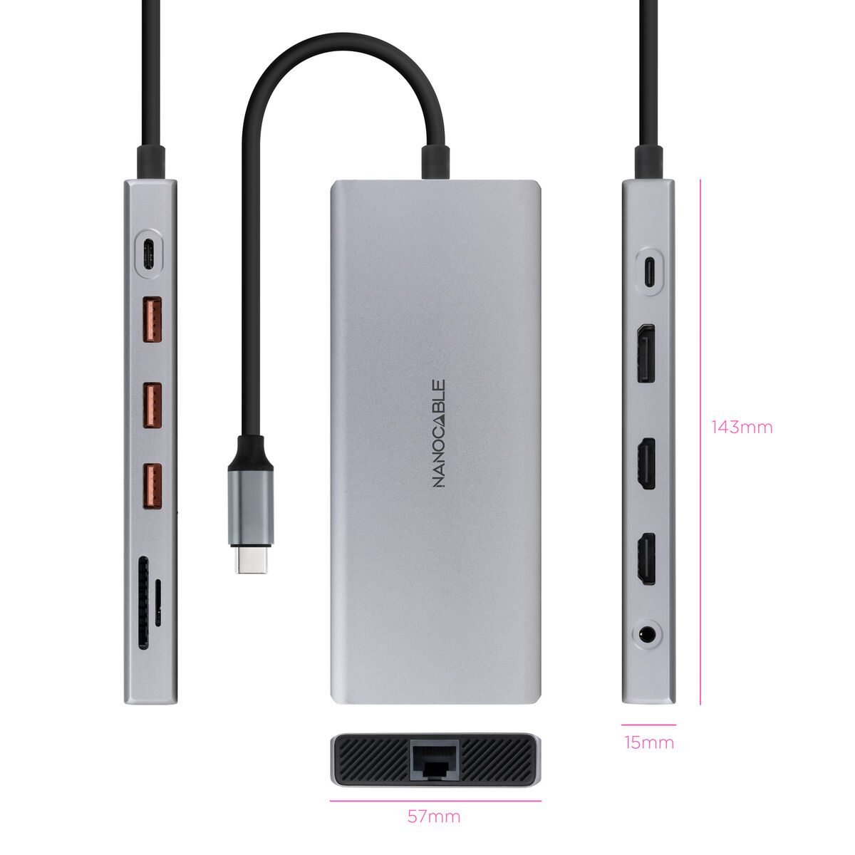 USB-HUB NANOCABLE 10.16.4612 Grå 100 W - 3