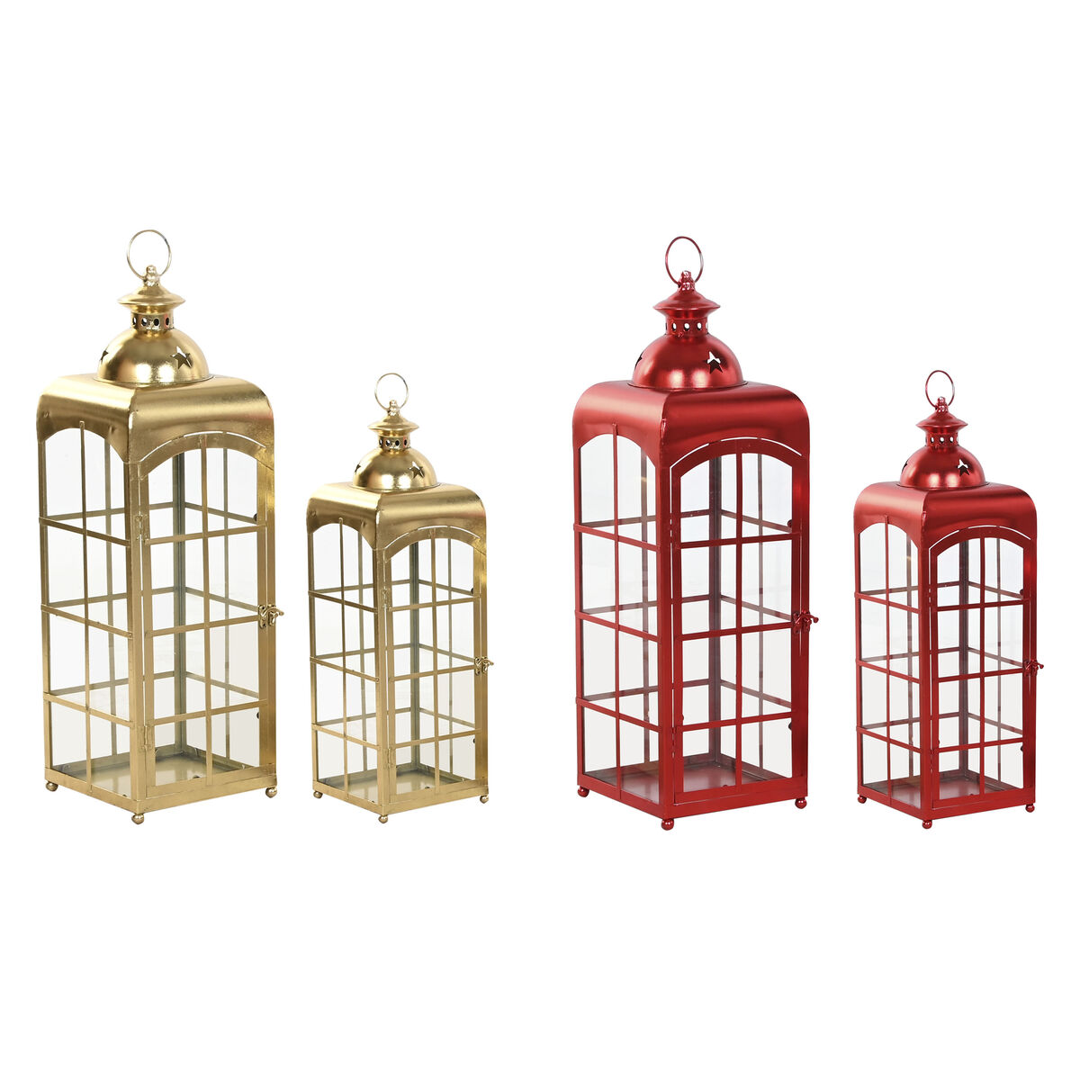 Lykta Home ESPRIT Röd Gyllene Metall Glas 21 x 21 x 63 cm (2 antal)
