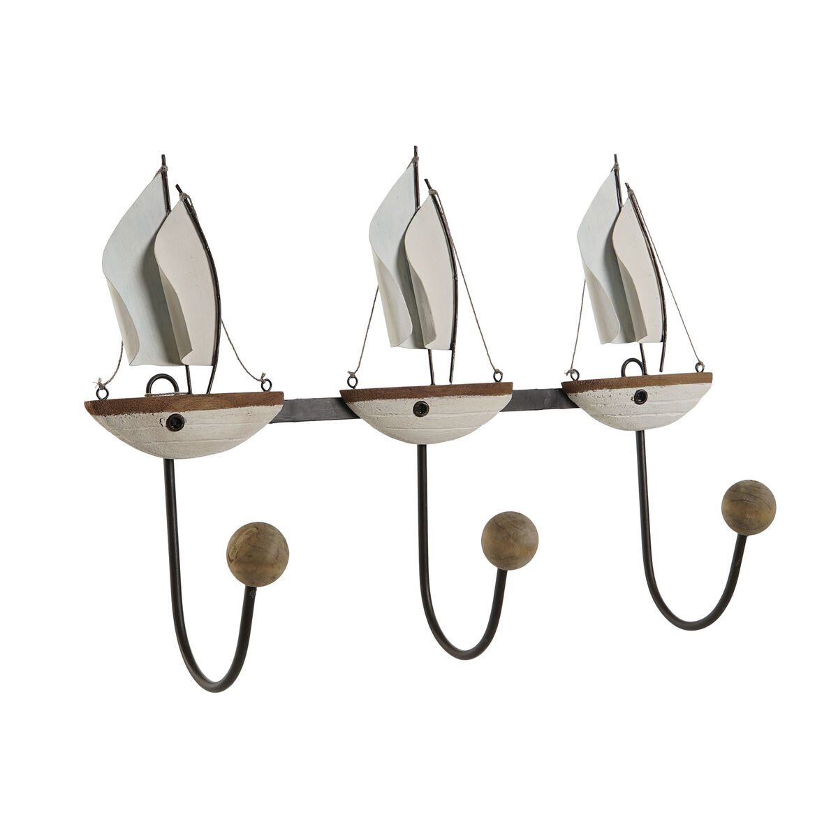 Väggmonterad rockhängare Home ESPRIT Vit Metall Paulowniaträ Segelbåtar 39 x 10 x 26,5 cm