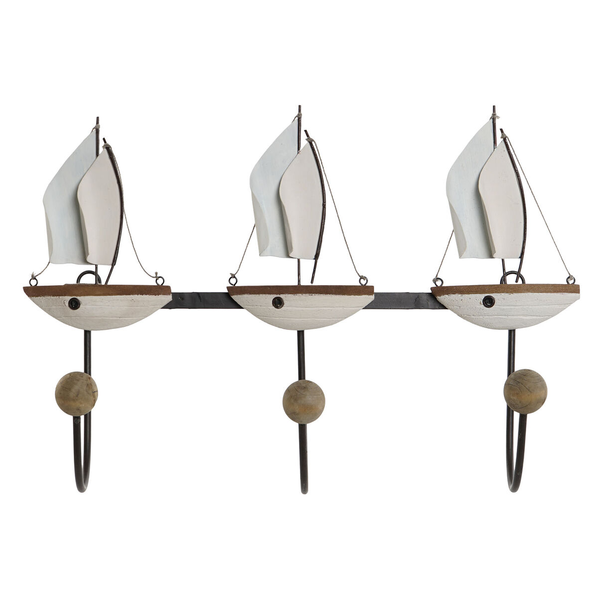 Väggmonterad rockhängare Home ESPRIT Vit Metall Paulowniaträ Segelbåtar 39 x 10 x 26,5 cm - 6