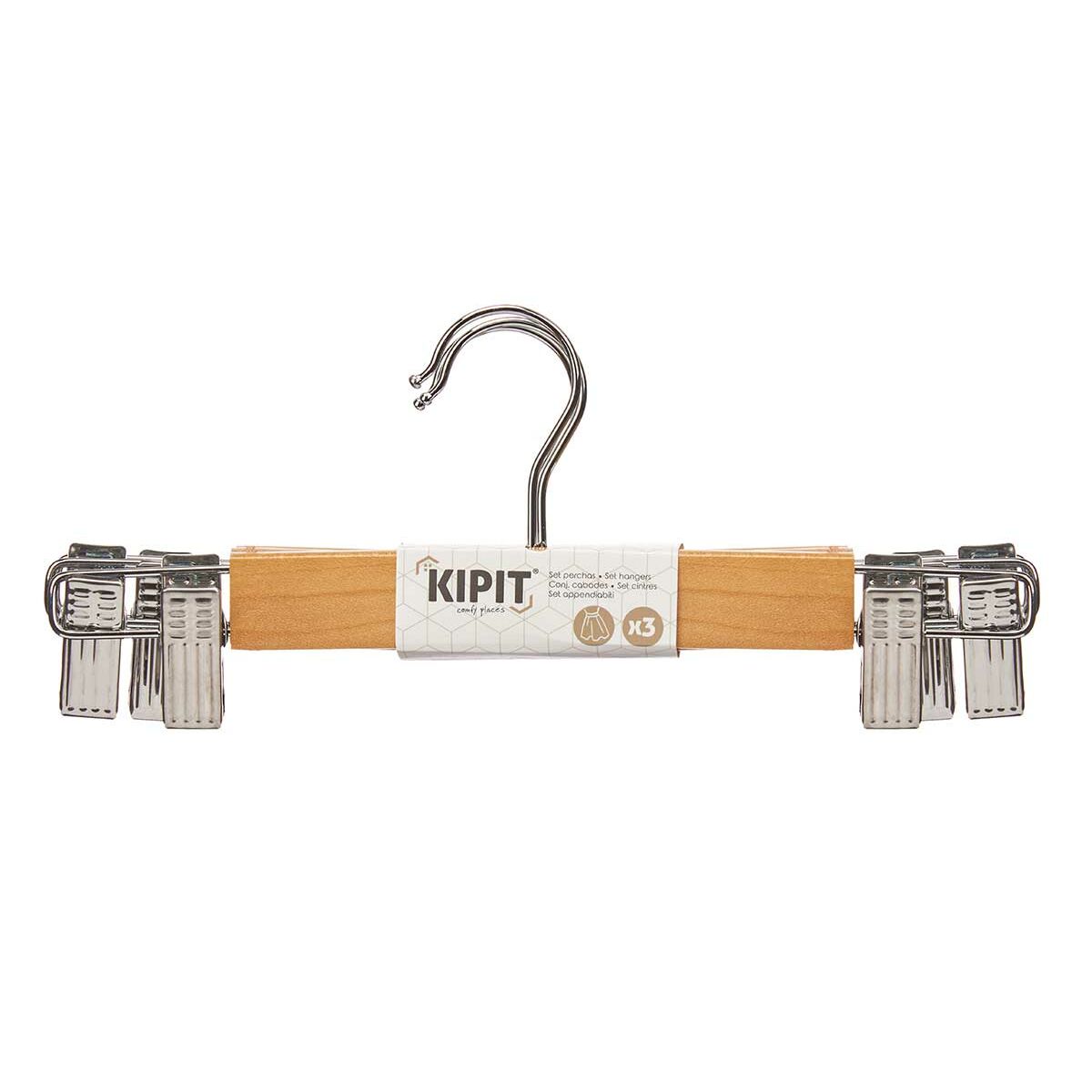 Klädhängarset Kipit Brun Silvrig Trä Metall 28,5 x 2,5 x 11,5 cm 28,5 x 11,5 x 4 cm 28,5 x 11,5 x 6 cm Klämmor (24 antal) - 3