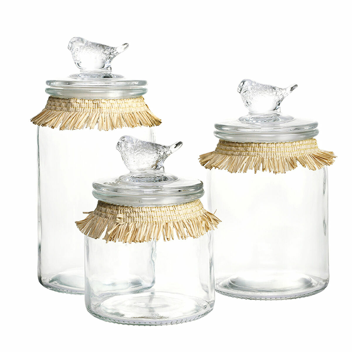 Uppsättning med 3 Burkar DKD Home Decor 11 x 11 x 22 cm Glas Naturell Transparent - 3