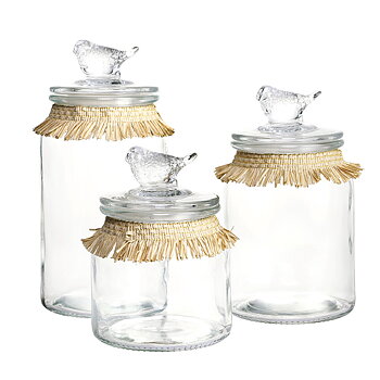 Uppsättning med 3 Burkar DKD Home Decor 11 x 11 x 22 cm Glas Naturell Transparent