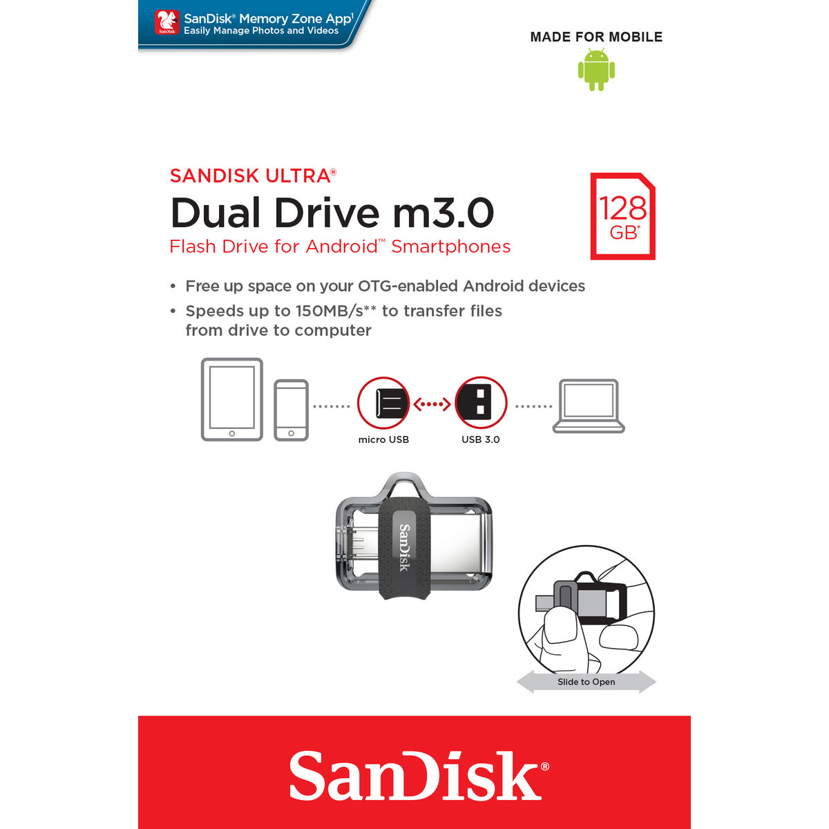 Micro-SD Minneskort med Adapter SanDisk SDDD3-128G-G46 128 GB - 2