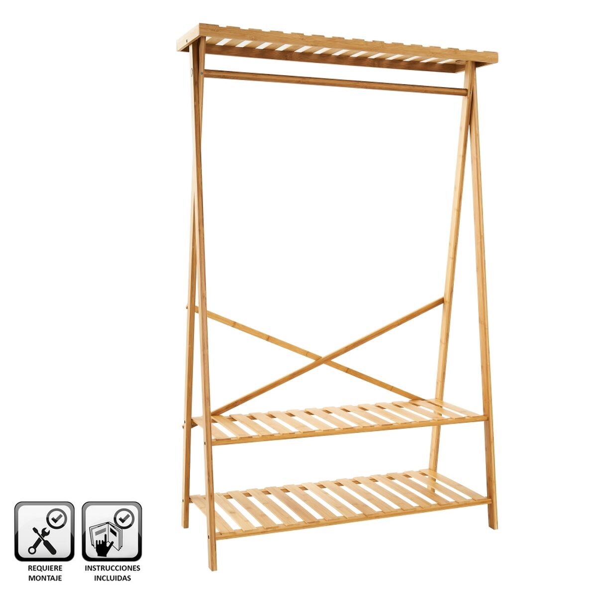 Klädhängare Naturell Bambu 100 x 43 x 160 cm - 2