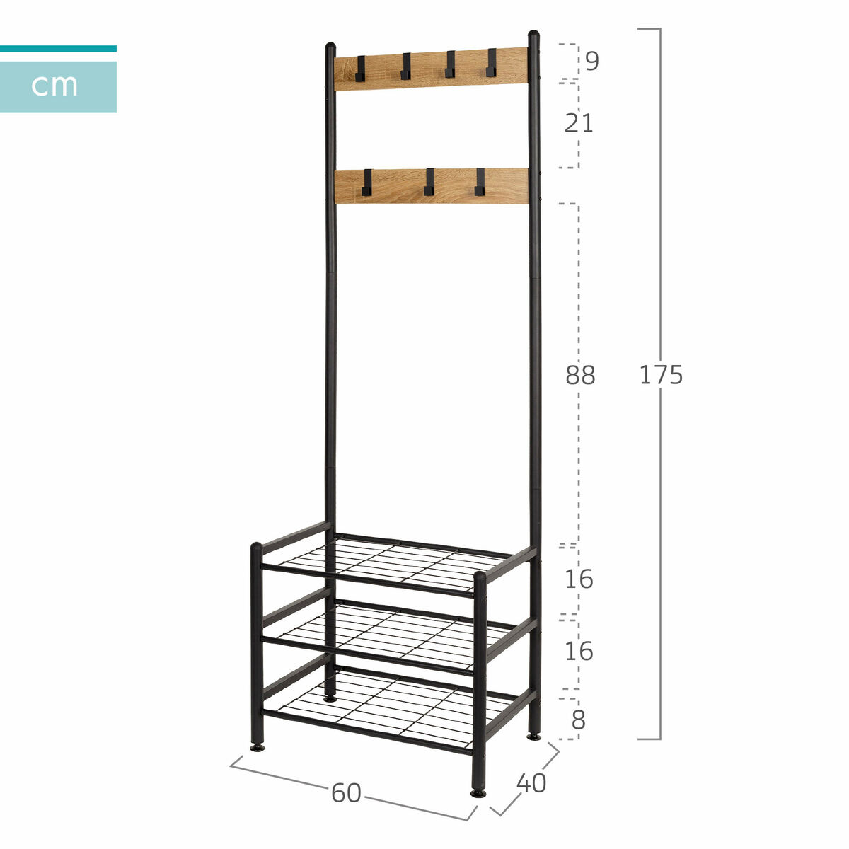Klädhängare med hylla Max Home Stål Melamin spånskiva Minimalistisk 60 x 175 x 40 cm - 4