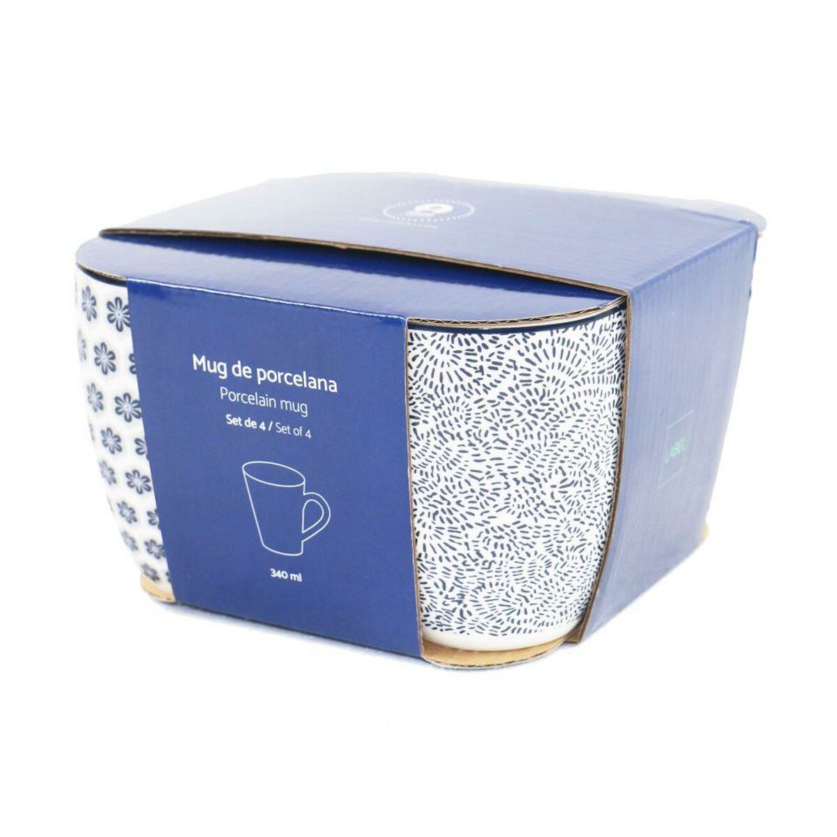 Set med 4 muggar Home ESPRIT Blå Vit Porslin 340 ml - 4