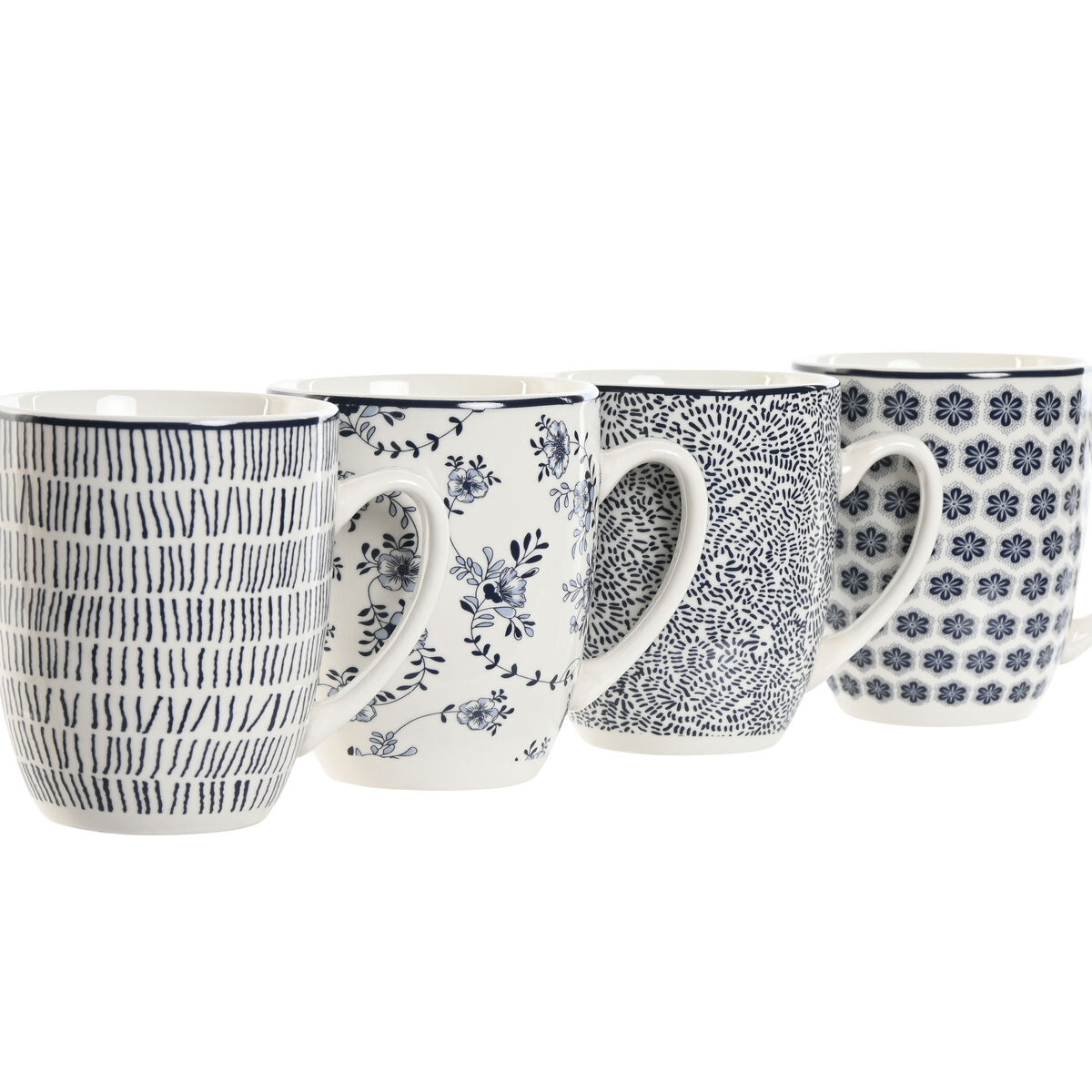 Set med 4 muggar Home ESPRIT Blå Vit Porslin 340 ml - 2