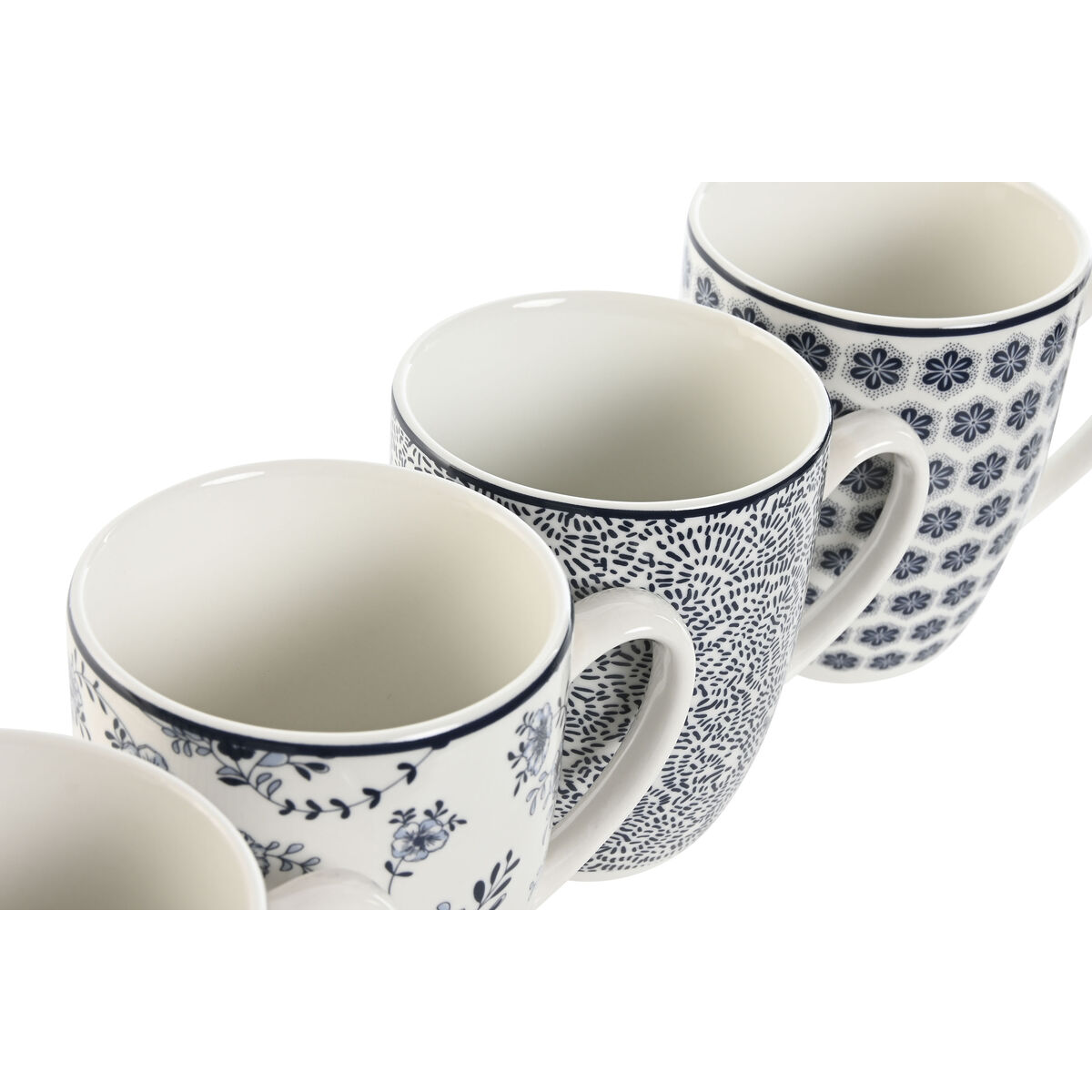 Set med 4 muggar Home ESPRIT Blå Vit Porslin 340 ml - 3
