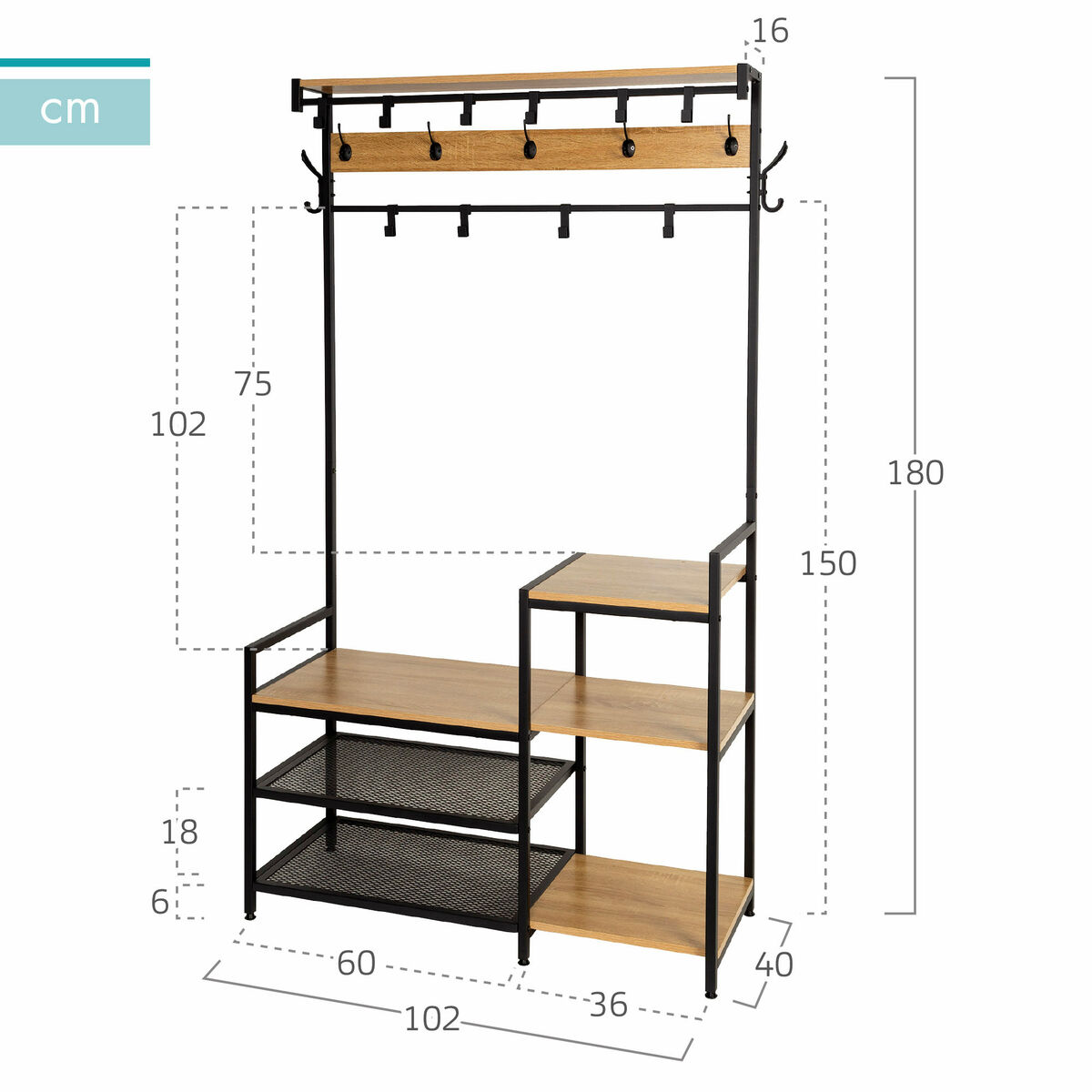 Klädhängare med hylla Max Home Stål Melamin spånskiva Minimalistisk 102 x 180 x 40 cm - 4