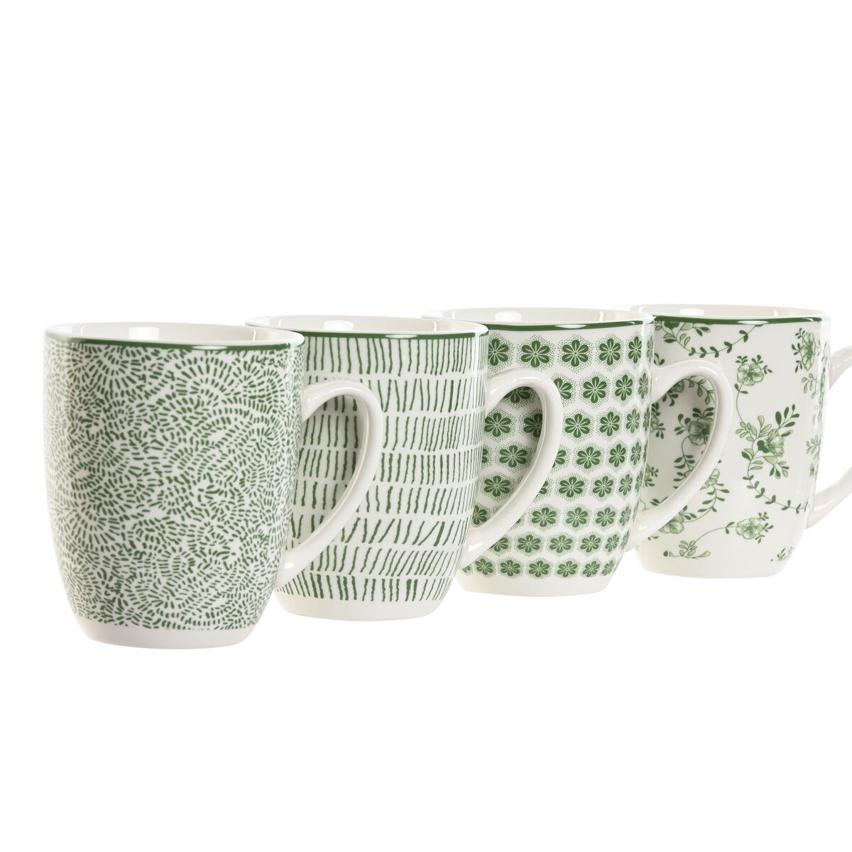 Set med 4 muggar Home ESPRIT Vit Grön Porslin 340 ml - 2