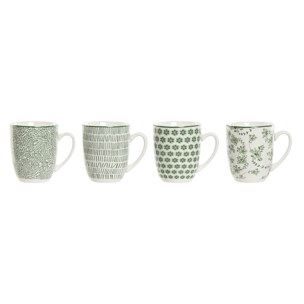 Set med 4 muggar Home ESPRIT Vit Grön Porslin 340 ml