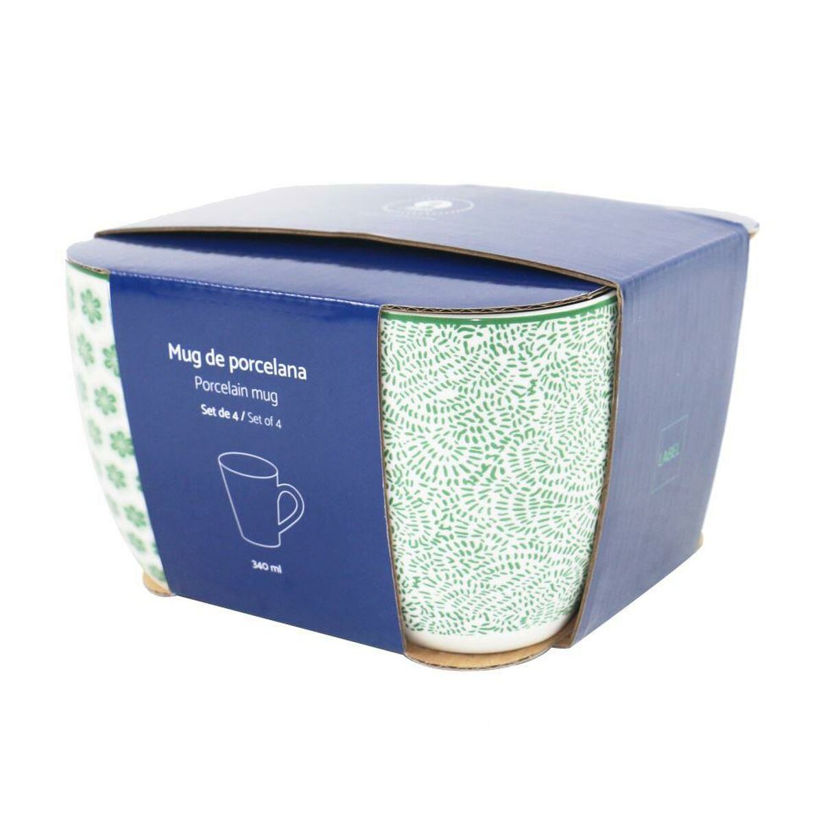 Set med 4 muggar Home ESPRIT Vit Grön Porslin 340 ml - 4