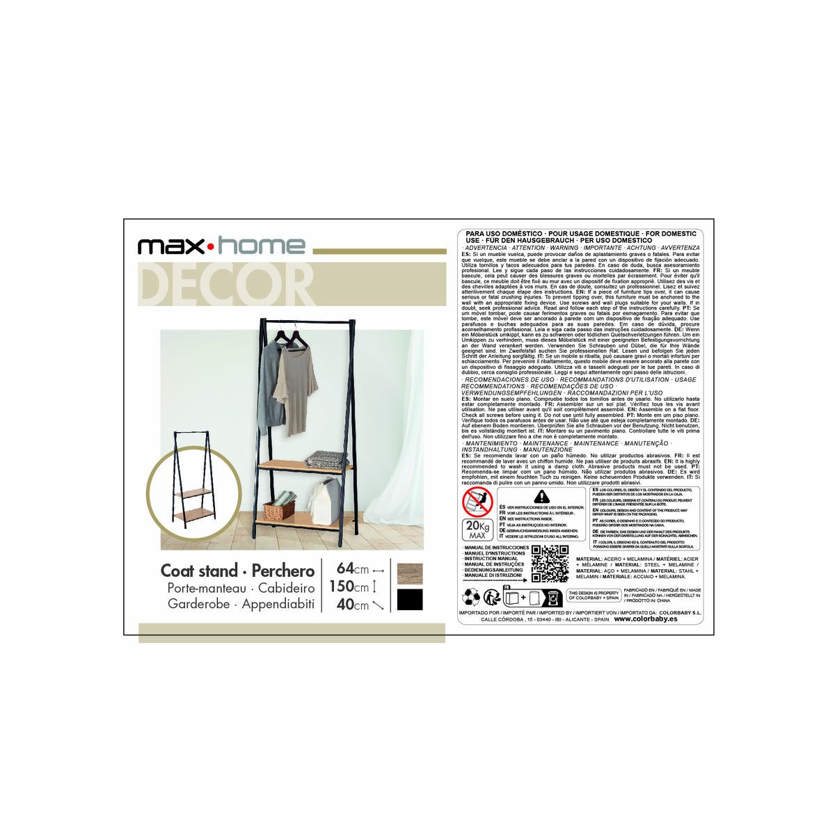 Klädhängare med hylla Max Home Stål Melamin spånskiva Minimalistisk 64 x 150 x 40 cm - 7