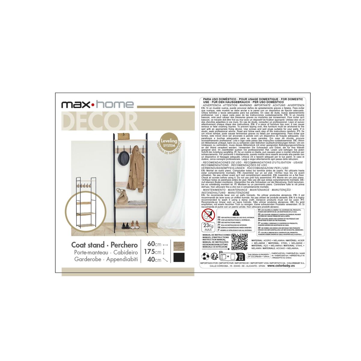 Klädhängare med hylla Max Home Stål Melamin spånskiva Minimalistisk 60 x 175 x 40 cm - 7