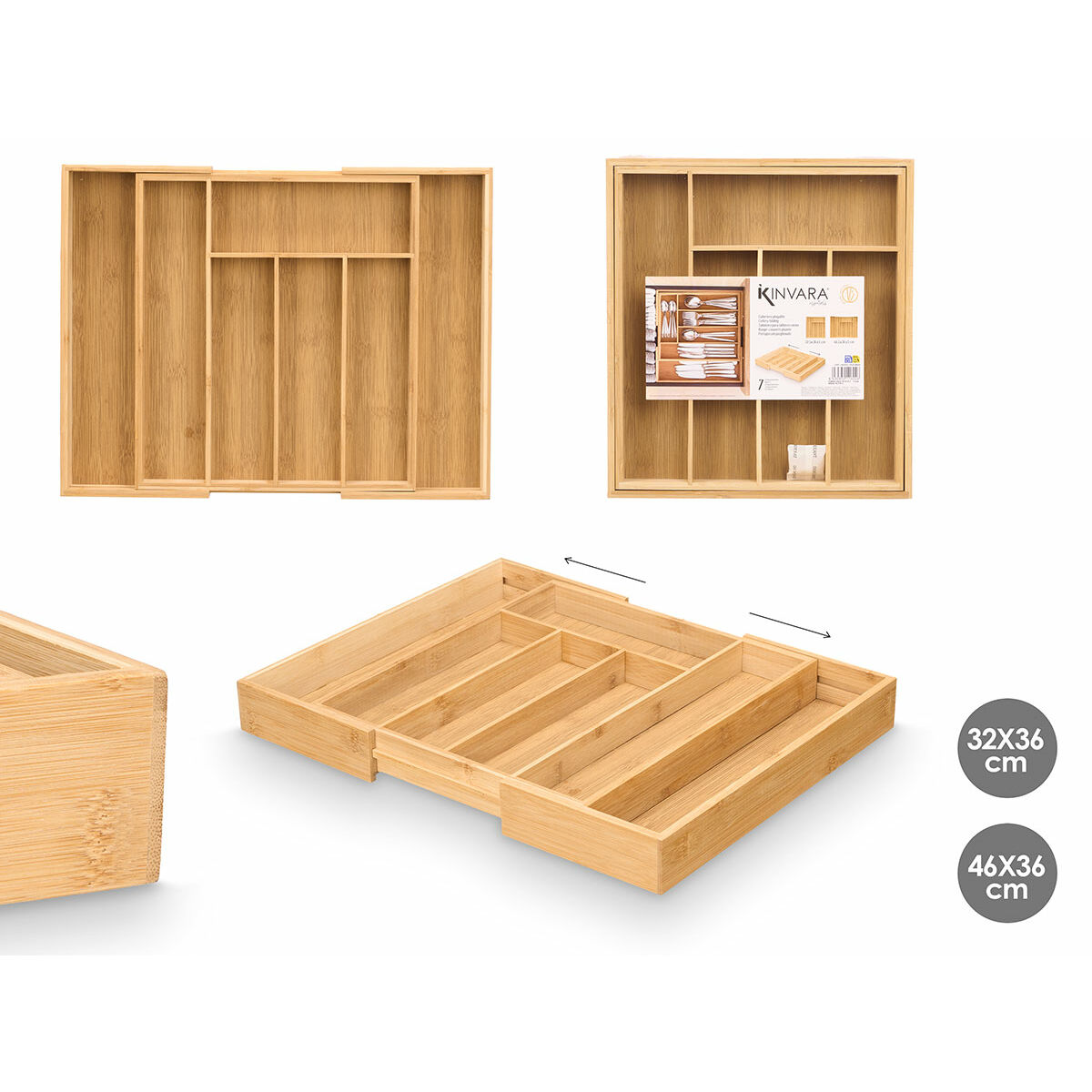 Besticks-sortering Kinvara Naturell Bambu 47,5 x 5 x 36 cm Hopfällbar (6 antal) - 2