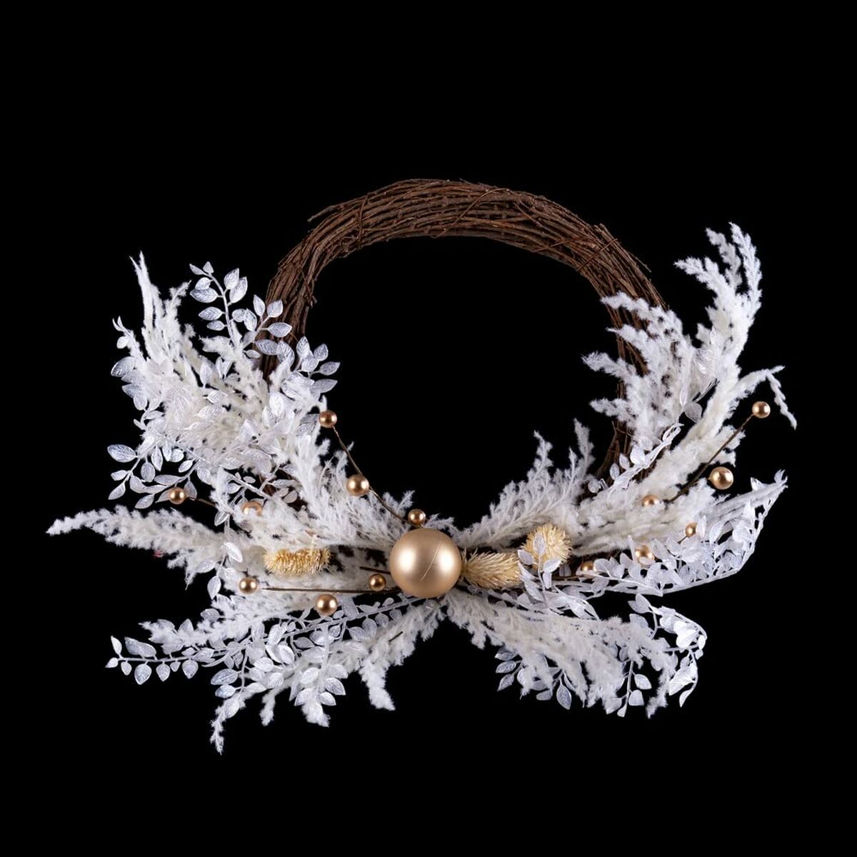 Julkrans Vit Gyllene Rattan Plast 45 cm - 4