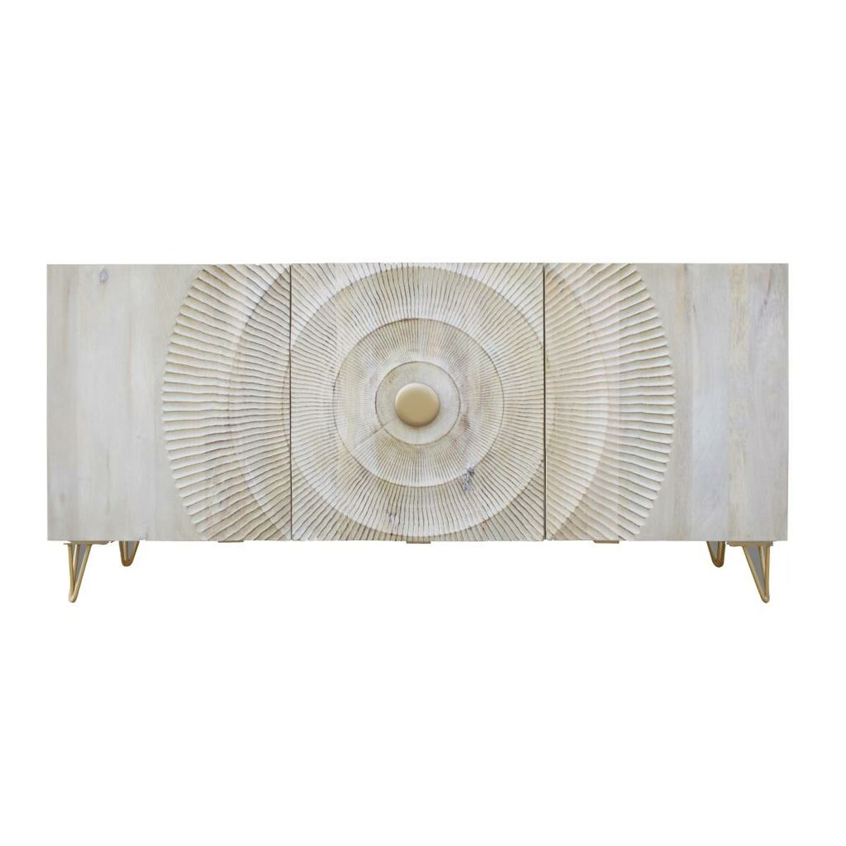 Skänk DKD Home Decor 160 x 45 x 75 cm Gyllene Metall Vit Mangoträ - 2