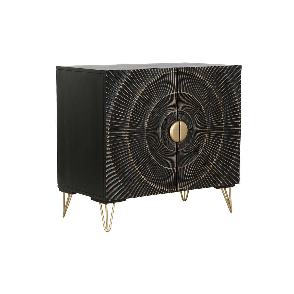 Skänk DKD Home Decor Svart Gyllene Metall Mangoträ 81 x 45 x 75 cm